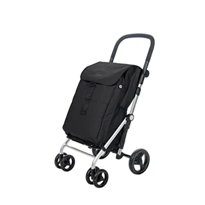 Imagen de Carlett Pack Classic Family Carro de la Compra Plegable con Gancho Regalo Carrito Supermercado Resistente 4 Ruedas Gran Capacidad 64L Bolsa Principal 32kg Isotérmica 12L Negro