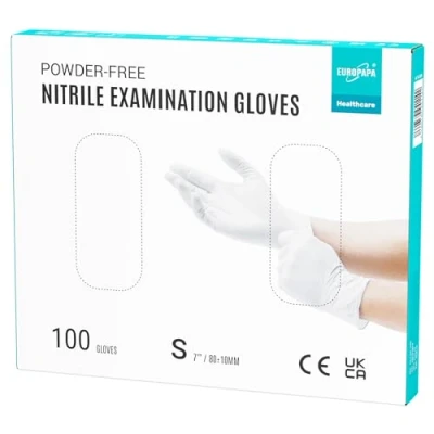 Imagen de EUROPAPA® 100 Guantes De Nitrilo, Color Blanco, Caja Desechable, Desechables Sin Polvo, LÁTex, No EstÉRiles, LÁTex (S, Blanco)