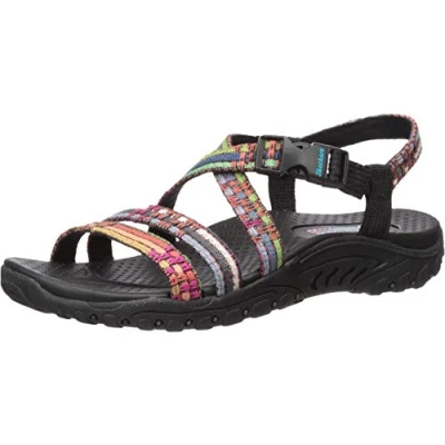 Imagen de Skechers Reggae Sew Me Correa Trasera Tejida Bohemia con Tiras, Sandalia Mujer, Negro Multi, 38 EU