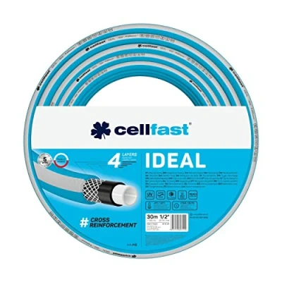 Imagen de Cellfast Manguera de jardín IDEAL, Duradera, Flexible, 4 Capas, Trenzada Cruzada Resistente a los rayos UV y las algas, Tecnología REACH, 27 Bar, 20/60 C Temperatura 1/2 &quot;, 30 m