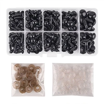 Imagen de KUUQA 6 12mm 150 Piezas Vistoso Ojos de Seguridad Plastic con Arandelas para Hacer Muñecas (Negro)