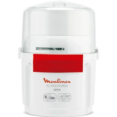 Imagen de Picadora Moulinex AD560120, 800 W, 200 g/250 ml, Acero inoxidable, Cuchilla doble, Sistema 1 2 3, Blanco