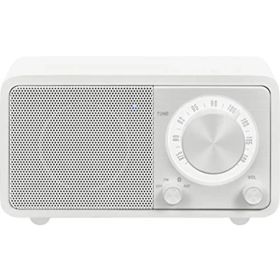 Imagen de Radio de escritorio portátil Sangean WR 7 (sintonizador FM RDS, Bluetooth, entrada auxiliar, bocina incorporada, recargable), blanco mate