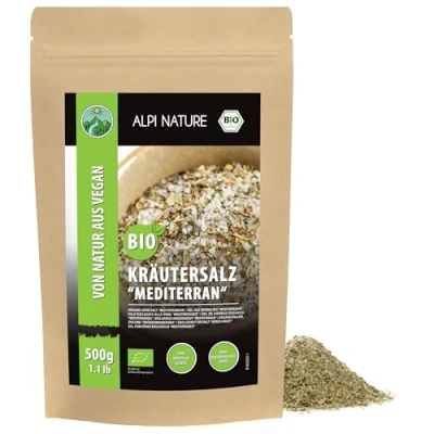 Imagen de sal de hierbas mediterráneas orgánicas, mezcla especias y hierbas, ingredientes 100% naturales, orgánicos, para adobos aliños, sin aditivos artificiales (500 GR)