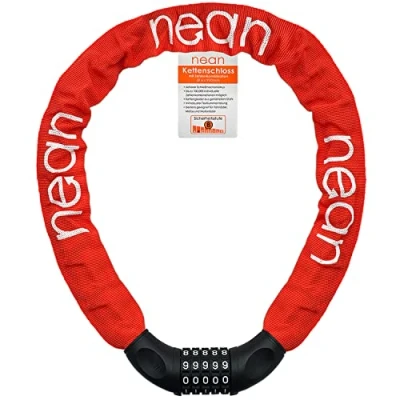 Imagen de nean candado de Cadena para Bicicleta con combinación código numérico y Alto Nivel Seguridad, eslabones Acero Templado, 6 mm x 900 (rosso)