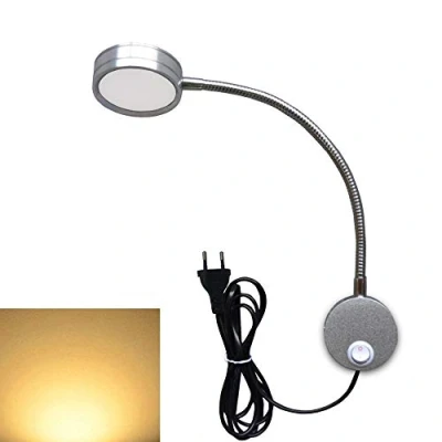 Imagen de Youngine Lámpara de lectura 5W con enchufe e interruptor encendido/apagado, Cuello cisne flexible Luz LED cabecera pared dormitorio, 3000K (Plata Blanco cálido)