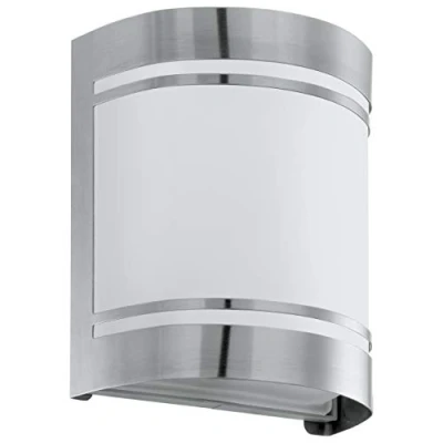 Imagen de Eglo 30191 iluminación al aire libre Acero inoxidable, Blanco E27 40 W, Outdoor wall lighting, Blanco, Vidrio, IP44, Entrada, Cochera, Jardín, Patio,