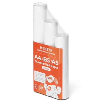 Imagen de MUNBYN 3 Rollos Termopapel A4+A5+B5 Papel Térmico, de impresora Termica, Compatible Con portátil ITP04 Impresoras Térmica A4