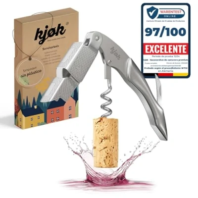 Imagen de kjøk Premium Sacacorchos de Camarero Acero Inoxidable Macizo Cepillado con Cortacápsulas, Elegante Utensilio Cuchillo Sumiller, Abridor Vino, Abrebotellas Profesional