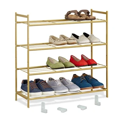 Imagen de Relaxdays Zapatero Extensible Metal 4 Estantes, Organizador Zapatos Apilable,12 Pares, 70x70x26 cm, Dorado, Acero