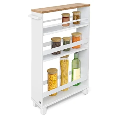 Imagen de bomoe Carrito Auxiliar con Ruedas Hylla 50x79x15 cm Mueble para almacenaje Verdulero o Mesa 2 Ruedas, piés, 3 Compartimentos y Superficie de Madera FSC® Blanco Roble
