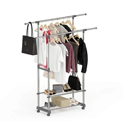 Imagen de stardis Perchero con ruedas y estantes extensibles, altura regulable, de acero inoxidable, color gris, resistente, 90 153 x 42 95 170 cm