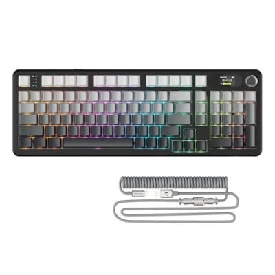 Imagen de ATTACK SHARK X98PRO Gasket Teclado mecánico para Juegos,BT/2.4G Wireless/USB C,Pantalla LED&amp;Perilla CNC,Grabado Lateral RGB,Hotswap Interruptor Lineal de 98 Teclas,4000mAh,para PC,Mac Degradado Negro