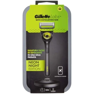 Imagen de Gillette LABS Maquinilla de afeitar para hombre, con 2 cuchillas repuesto, base magnética y barra integrada elimina impurezas la piel, afeitado fácil, comodidad óptima, funda