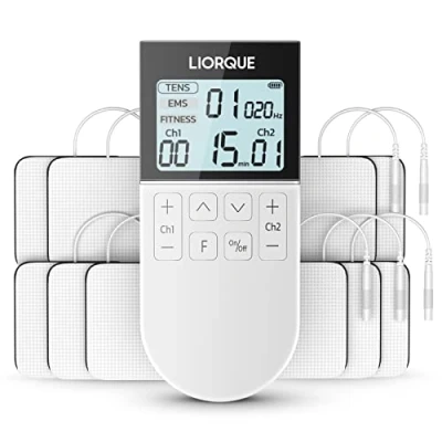 Imagen de LIORQUE Electroestimulador Muscular, TENS/EMS/FITNESS 3 en 1, 50 Modos, 10 Piezas de Electrodos TENS, 16 Niveles Intensidad Para el Alivio del Dolor