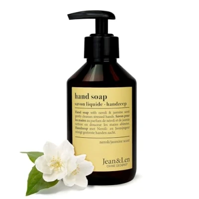 Imagen de Jean&amp;Len Jabón de manos líquido neroli y jazmín con dispensador para limpiar e hidratar las suavidad, aroma afrutado amaderado, sin parabenos, siliconas ni microplásticos, vegano, 250ml