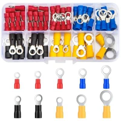 Imagen de Vwoqiy 102 Piezas Kit de Conectores Ojo, Surtidos Terminales Aislados Crimpado Eléctricos Kit, Cables Macho y Hembra Forma Redonda Wire Crimp Connectores (cuatricromía 102)