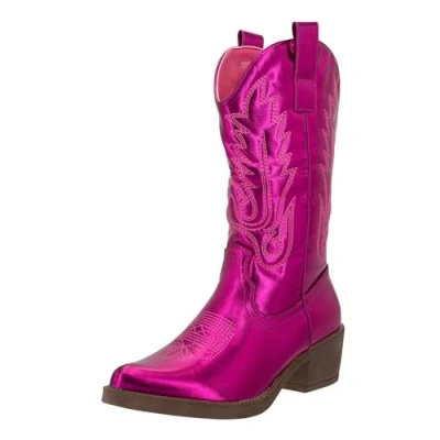 Imagen de Elara Botas de Vaquero Mujer Estilo Motero Chunkyrayan DEN928 Fushia PU 39