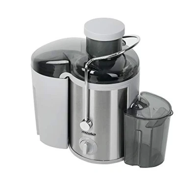 Imagen de Mesko MS 4126 exprimidor para frutas y verduras de acero inoxidable, máquina jugo jugo, entrada 65 mm ancho, con depósito 450 ml, posavasos antideslizantes estables,