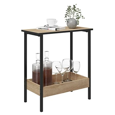 Imagen de WOLTU Mesa Auxiliar, Centro de Madera, Mesita Auxiliar Pequeña, Noche Estilo Industrial, para Dormitorio, Sala Estar, Roble Claro y Negra, 50x55x25 cm BTS03hei