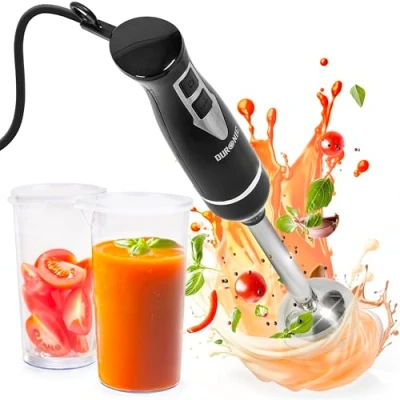 Imagen de Duronic HB35C Batidora de mano 350W 2 velocidades cuchillas y eje acero inoxidable jarras 600 ml Ligera erconómica Ideal para repostería Batidos Purés Sopas Frutas Verduras