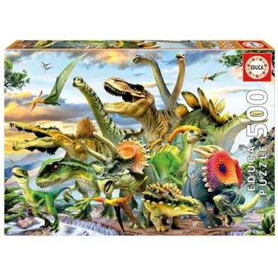 Imagen de Educa Puzzle de 500 Piezas para Adultos Dinosaurios. Incluye Pegamento Fix Puzzle. A Partir 11 años (17961)