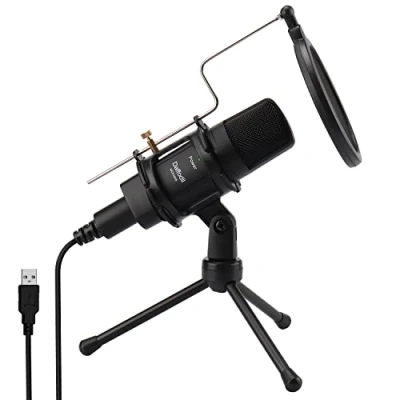 Imagen de Daffodil Micrófono USB de Condensador MCP200 PC para Windows y Mac con Soporte Trípode, Filtro Antipop, Plug &amp; Play Mic Streaming, Podcasts, Gaming, Skype, Youtube, Locución
