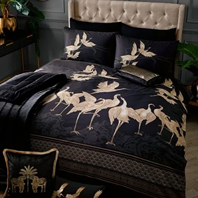 Imagen de Laurence Llewelyn Bowen Kireina Juego de Funda edredón 100% algodón Cama Doble en Negro/Dorado