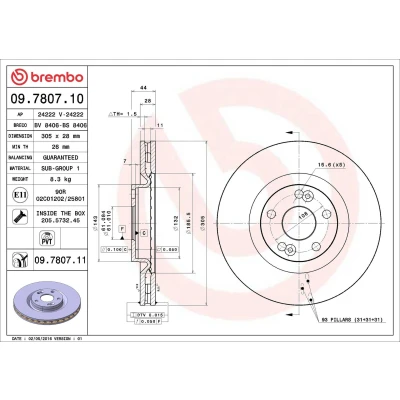 Imagen de BREMBO COATED DISC LINE 09.7807.11 Disco de freno 305 28 5 ventilación interna revestido con tornillos RENAULT: ESPACE 3