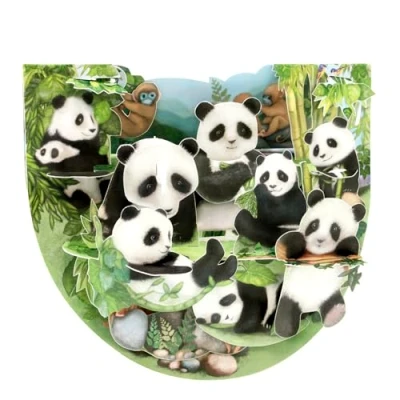 Imagen de Santoro Popnrock, Tarjeta De Felicitación Emergente 3D Pandas Para Ella, Él, Niños Y Niñas Cumpleaños Panda Hecho A Mano