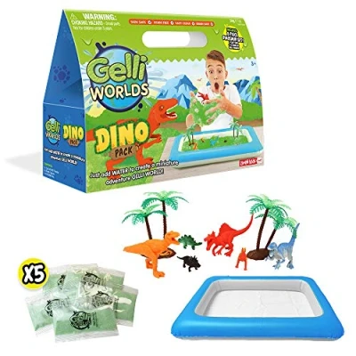 Imagen de Zimpli Kids Mundos Gelatinosos Dino Pack, Paquete de 5 usos, 8 x Figuras Dinosaurios, Bandeja Inflable, Juego prehistórico imaginativo, Kit Ciencia educativa para niños y niñas