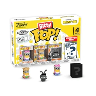 Imagen de Funko Bitty Pop! Minions Young GRU 4PK GRU, 70’s Bob, Pet Rock Otto Y una Minifigura Misteriosa Sorpresa 0.9 Inch (2.2 Cm) 2 Coleccionable Repisa Apilable Incluida