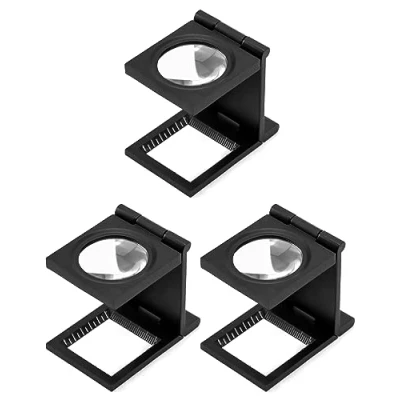 Imagen de QWORK® 3 Piezas Cuentahilos, Lupa Plegable 10 x con Escala, para Textil, Joyería, óptica Monedas, Sellos