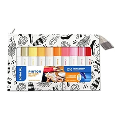 Imagen de PILOT Maletín personalizable de 10 pintores Rotuladores pintura multisoporte a base agua, secado rápido, textil, vidrio, madera, piedra, bricolaje, colores cálidos, punta media
