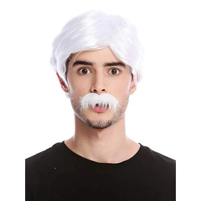 Imagen de WIG ME UP 4219 ZA62 Peluca y Bigote Hombres Halloween Carnaval Retro Playboy gigoló Viejo policía de 1970 Blanco
