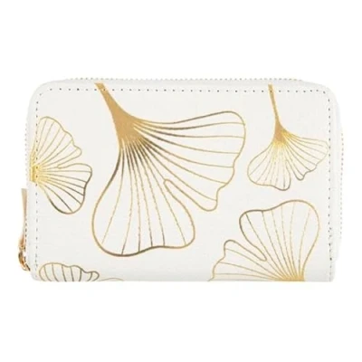 Imagen de DRAEGER PARIS 1886 Cartera para Mujer, Hojas de Ginkgo Doradas, Color Blanco, Billetera, 15 x 2,5 9,5 cm