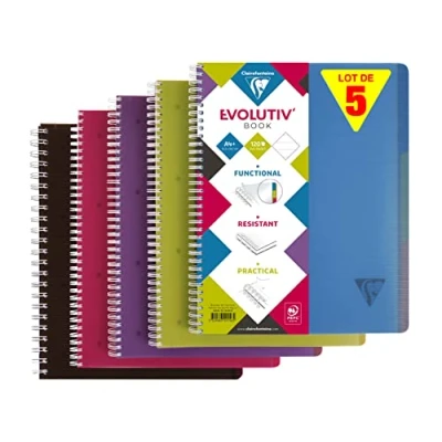Imagen de Clairefontaine 329155C cuadernos con sujetador de alambre, A4+, forro y margen, 120 hojas, 90 g, colores surtidos, paquete 5