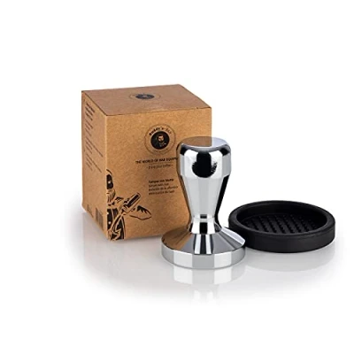 Imagen de Buddy&#039;s Bar Barista Edition, prensador de café, 58 mm diámetro, Base: 8 cm, Acero Inoxidable, Sello Espresso, portafiltros, Grosor, café con Alfombrilla Silicona