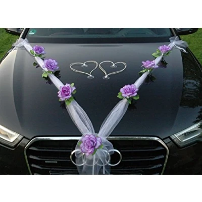 Imagen de Autoschmuck Organza M + Corazones, Coche, Joyas, Novia, Pareja, Rosa, decoración, decoración de Coches, Boda, ratán