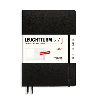 Imagen de LEUCHTTURM1917 367763 Agenda semanal y cuaderno de notas Composition (B5) 2024, con adicional para direcciones aniversarios, color negro, alemán, 12 meses