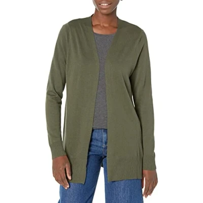 Imagen de Amazon Essentials Jersey Cárdigan Ligero de Abertura Fronta (Disponible en Tallas Grandes) Mujer, Verde Oliva, XS