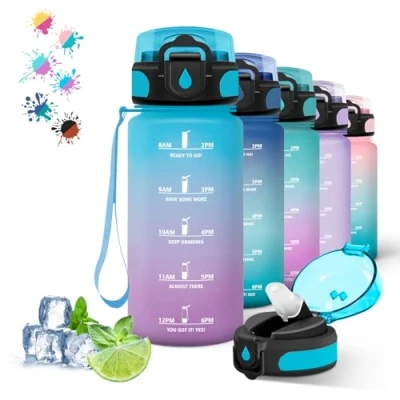 Imagen de Botella Agua 500ml, Reutilizable con Pajita, Agua, Cantimplora Infantil, Fácil de Limpiar, Deportiva, Marca Tiempo, para Café, Jugo, Azul púrpura
