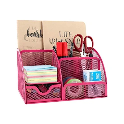 Imagen de Organizador Generic. de escritorio metal (con 5 compartimientos almacenamiento y 1 cajón, con almohadillas goma), color rosa