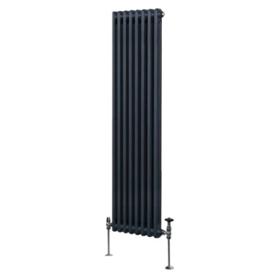 Imagen de Radiador Tradicional Vertical de 2 columnas 1800mm x 382mm Gris Antracita Acero Montado en pared Kit fijación y soportes + Cepillo limpieza GRATIS Calefacción estufa calefactor