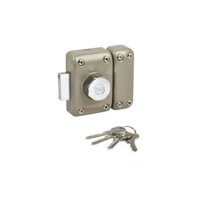 Imagen de Yale YV25BT 50/SC Cerradura con botón y Cilindro (5 pasadores, diámetro 23 mm, Longitud 50 4 Llaves, Color Beige marrón Dorado