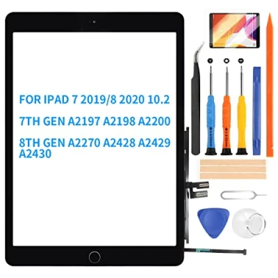Imagen de Pantalla de 10.2&quot; para iPad 7/8 2019 2020 7ª/8ª generación reemplazo A2197 A2198 A2200 A2270 A2428 A2429 A2430 táctil digitalizador Panel Vidrio Kit (Negro + botón Inicio)