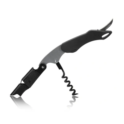 Imagen de Qpractiko Sacacorchos Profesional de Dos Tiempos Espiral Teflón Cuchilla Corta Cápsulas Sierra Tirador Corcho Acero Inoxidable Abridor Vino y Botellas, Negro,