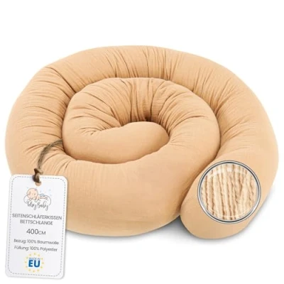 Imagen de Totsy Baby Almohada para Dormir de Lado Muselina, el Cuerpo Serpiente 400 cm Algodón cojin Cervical Enrollable Lavable Cojines Grandes Beige Muselina