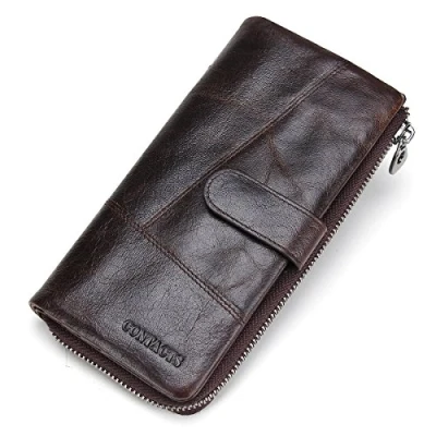 Imagen de Contacts Cartera de Cuero Genuino para Hombre Estuche Plegable Monedas Monedero Largo con 12 Ranuras Tarjetas (marrón Oscuro)