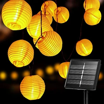 Imagen de Lámpara de cadena luz solar al aire libre, 6 metros 20 linternas LED lámparas solares para luces jardín, balcón, patio, boda, decoración celebración (blanco cálido)